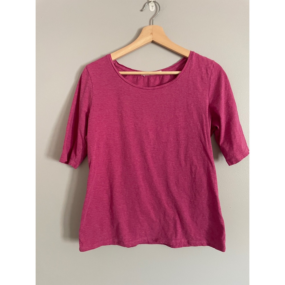 Peruvian Connection T-Shirt Womens M Pink Pima Cotton Elbow Sleeve Casual Chic